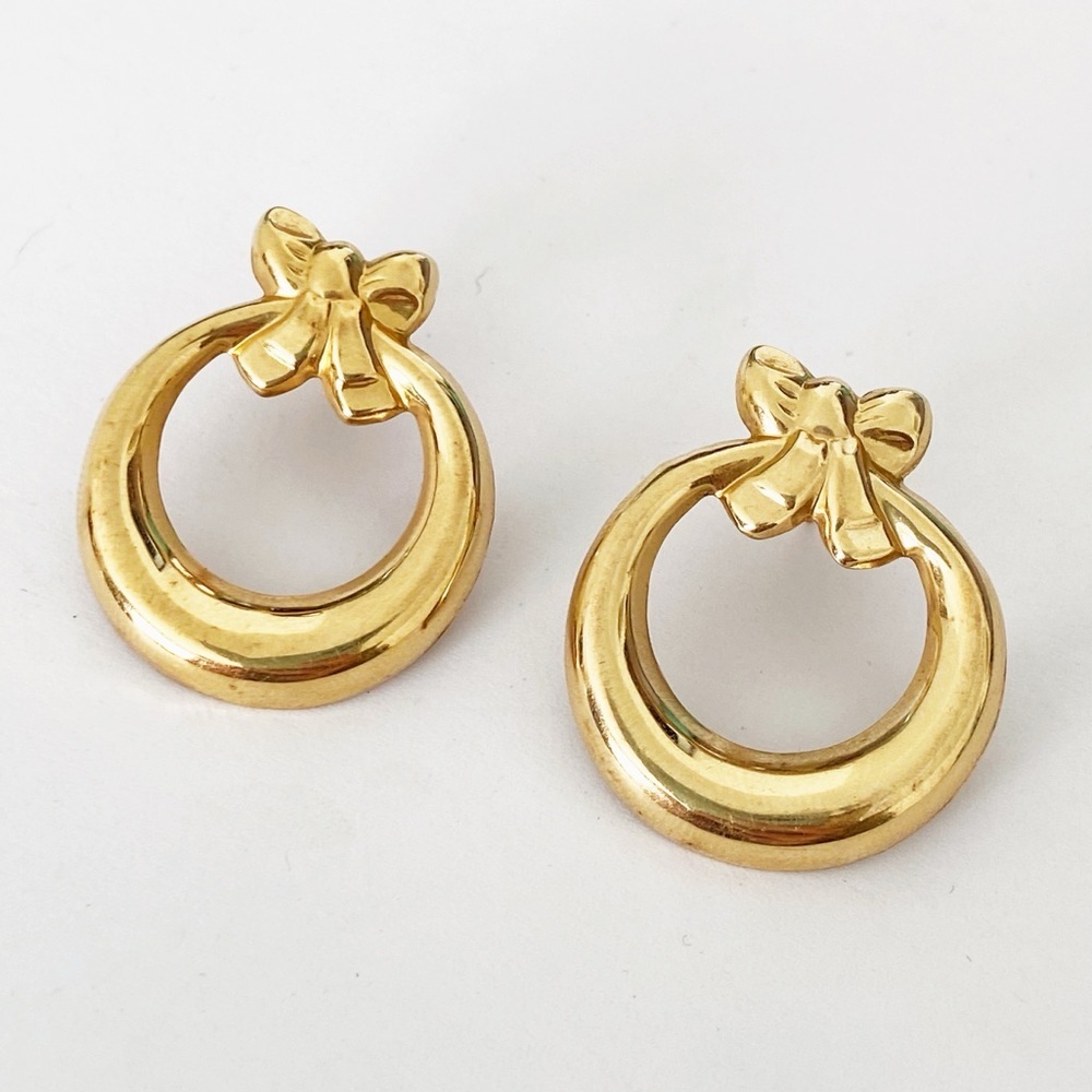 14k yellow gold bow wreath large statement earrings